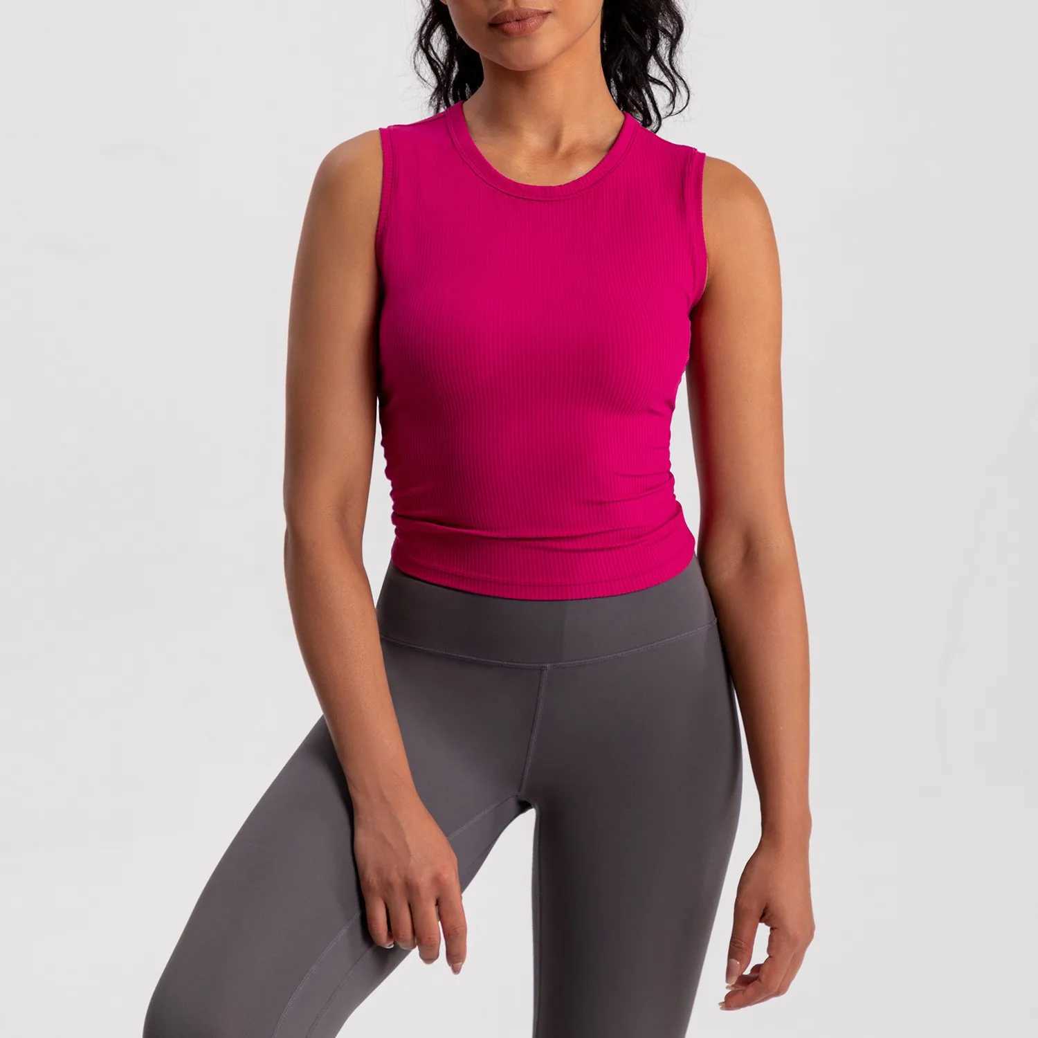 2024 Summer Womens Sports Tank Top Sleeveless Yoga Tank Top Ruffle Slim Fit Quick Drying Sports Top Running Shirt Fitness Top W250326
