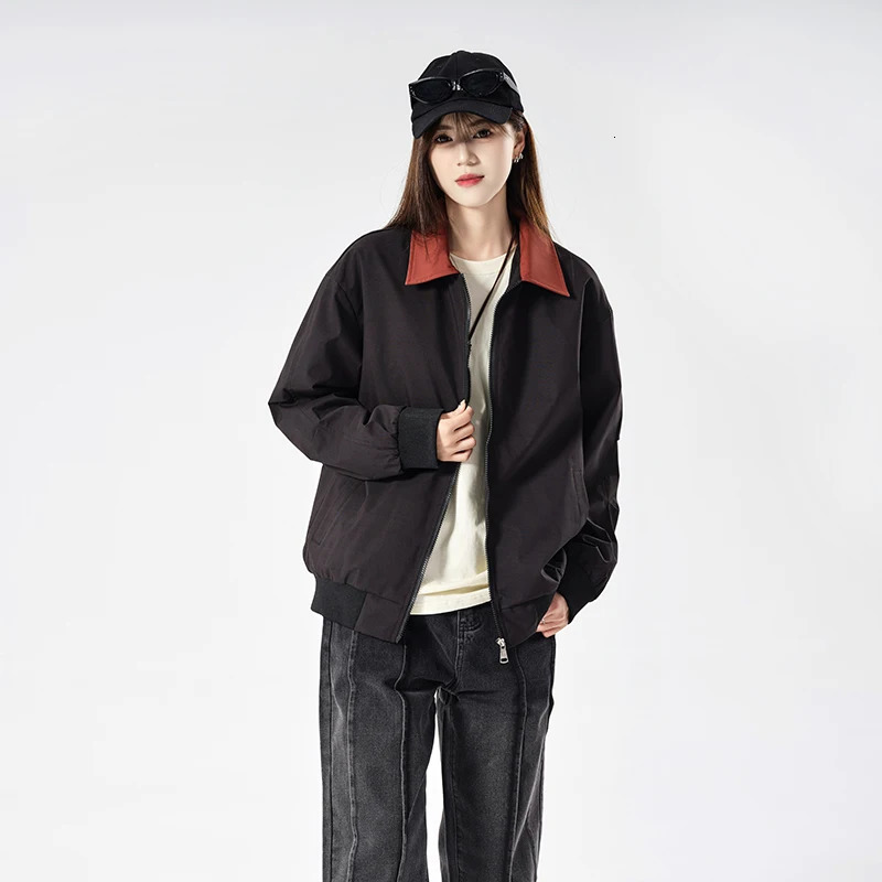 Retro Splicing Work Collar Cargo Jacket Womens Coat Autumn Loose Hip Hop Jacket Womens Street Clothing Casual Womens Clothing 250321