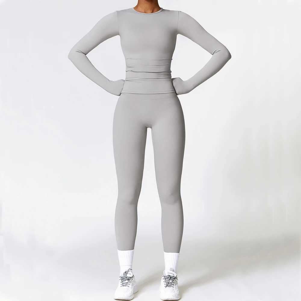 2PCS Yoga Set Womens Gym Clothing Fitness Exercise Set Sportswear Womens Long Sleeve Crop High Waist Tight Sportswear W250326