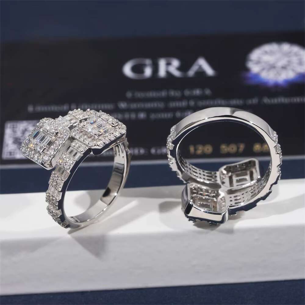 Hop Jewelrys Luxury Mens Moissanite Ring 925 Silver with Gold-Plating Magical Stick Design