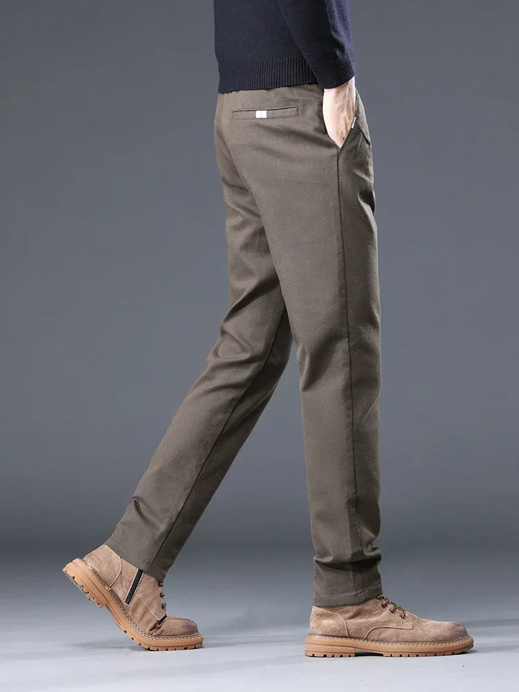 2024 Autumn Mens Elastic Casual Pants Cotton Business Straight Classic Clothing Solid Color 250326