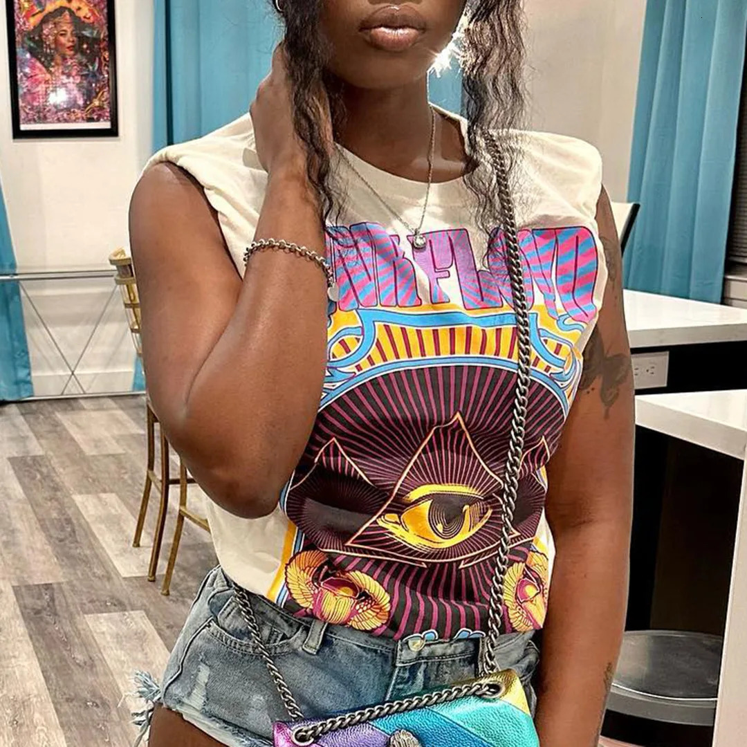 Sexy graphic T-shirt fashionable printed sportswear streetwear summer clothing womens Y2K cut vest T-shirt 250321