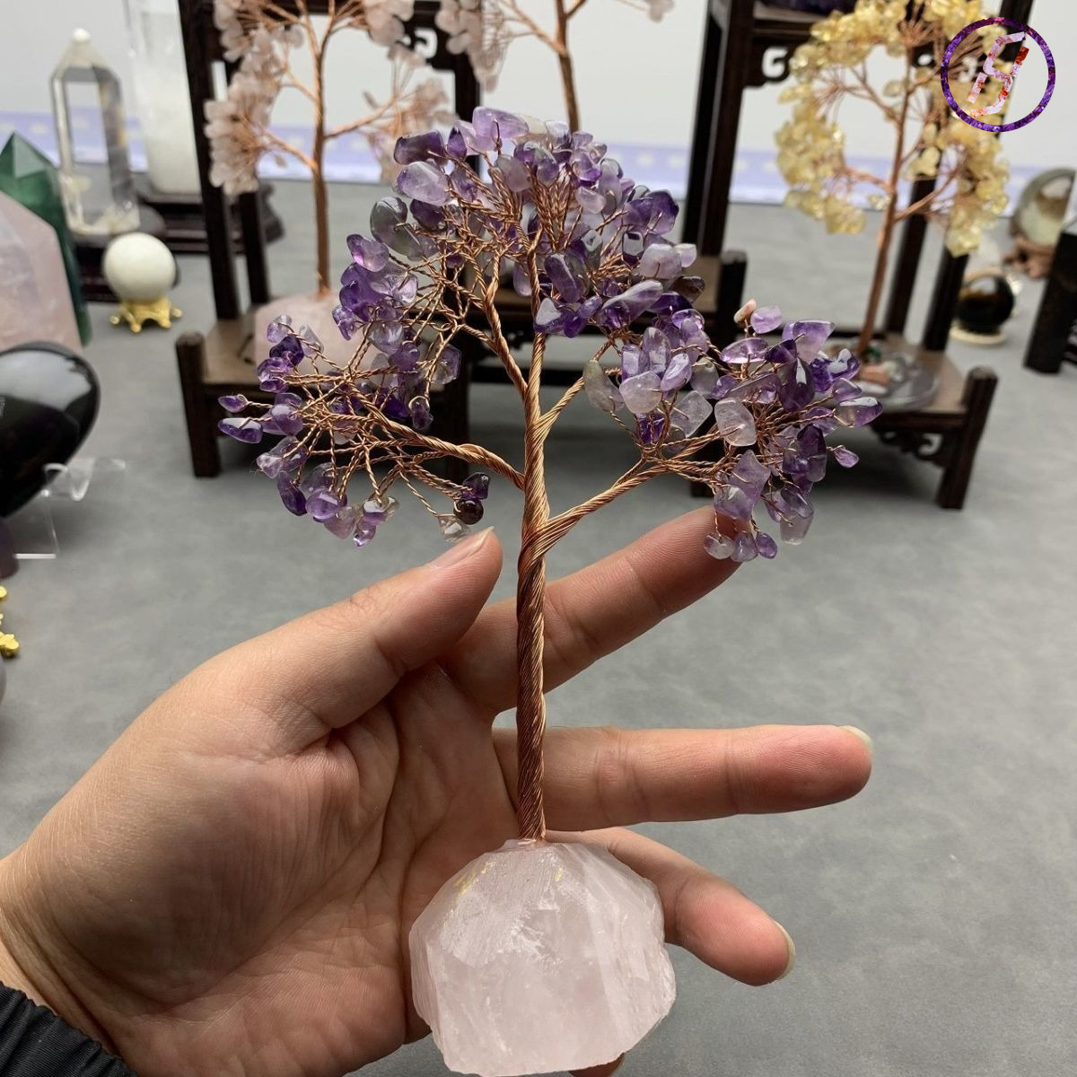 Natural Amethyst Geode Cluster Chakra Balancing Tree - Feng Shui Prosperity Tree Sculpture for Bioenergetic Space Optimization Feng Shui Money Tree