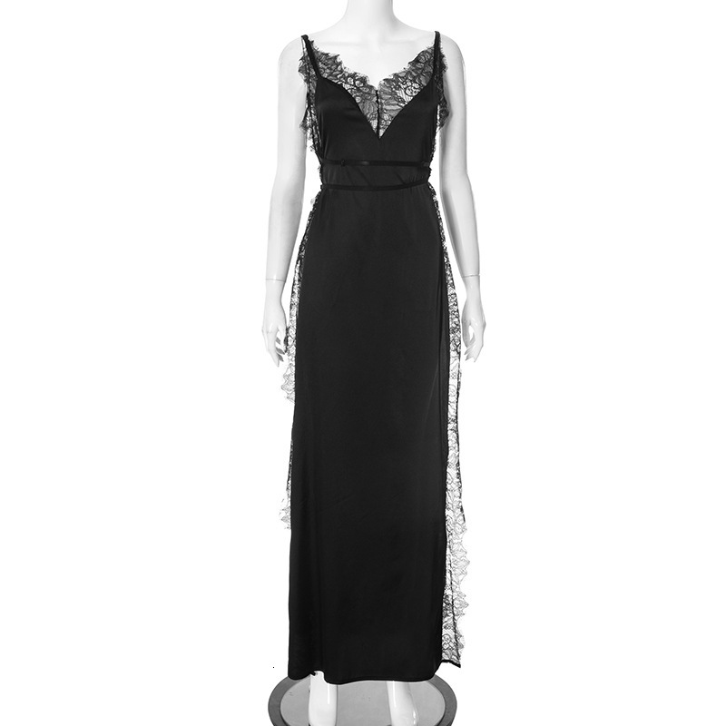 2025S Fashion Designer Y DS Women S Spring Summer New Solid Color Sleeveless Lace Splicing Strap Split Dress