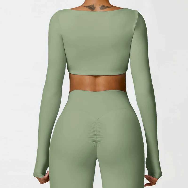 Heavy casual quick drying sportswear womens square neck gym top womens fitness sports top womens long sleeved yoga suit W250326