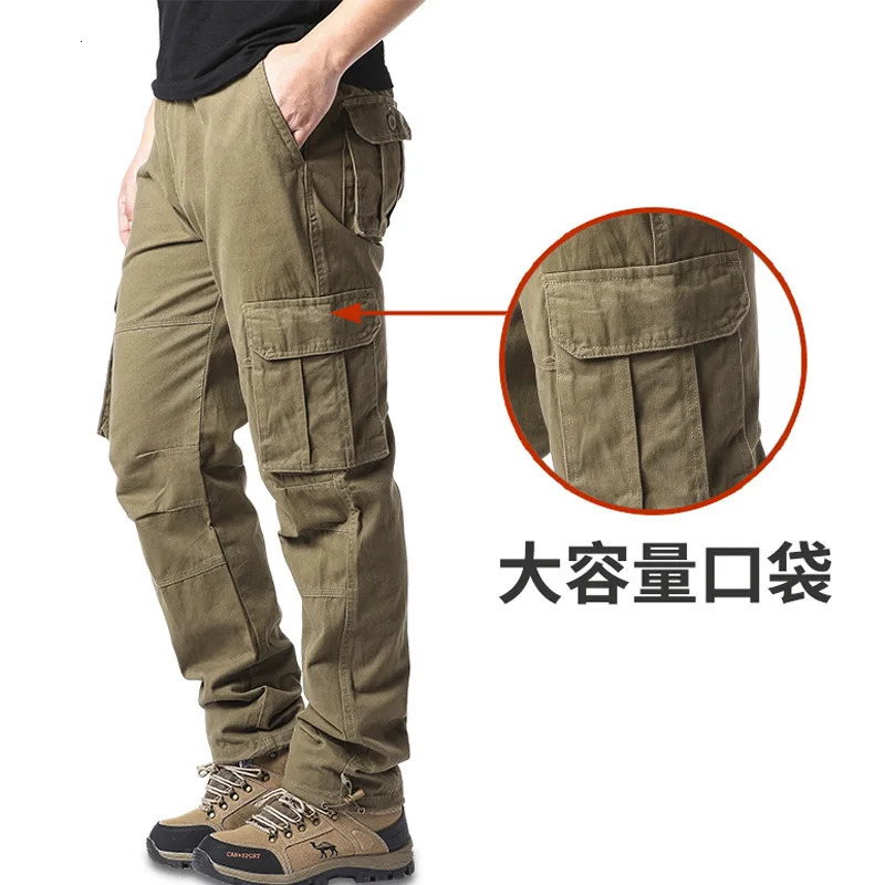 Mens Casual Sports Pants Elastic Waist Cargo Pants Mens Hiking Pants Jogger Cotton Trousers 250321