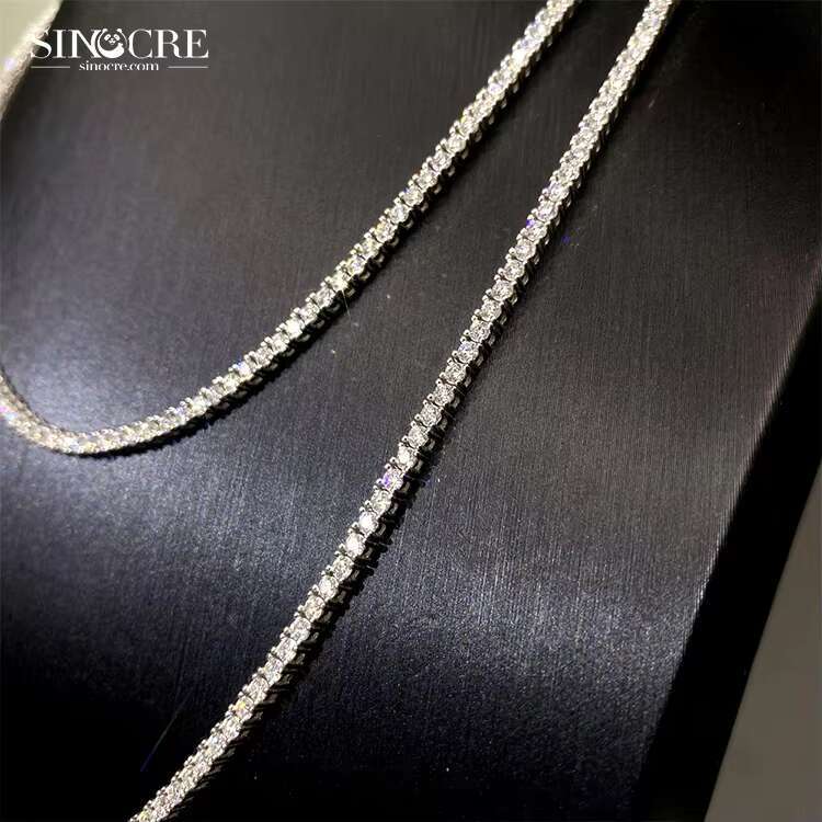2Mm Mossinite Tennis Chain Sinocre Fashion Hip-Hop Moissanite 925 Silver Gold Plated Necklace