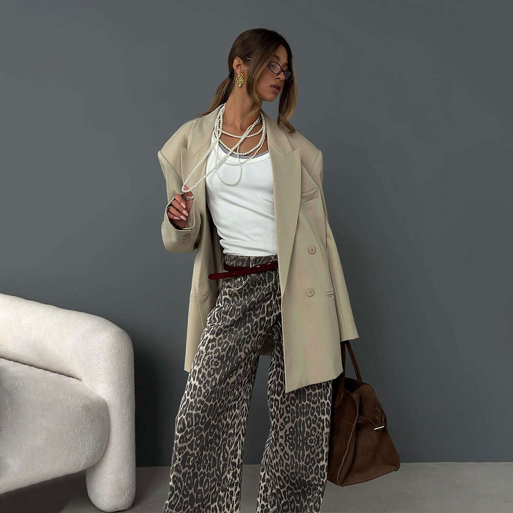 Leopard For Spring And Summer 2025, Y2k Loose Casual Floor Length Leopard Print Wide Leg Pants