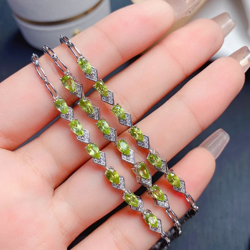 Natural Olive Bracelet Womens Silver 925 Jewelry Gemstone 18k Gold Plated Item 250326