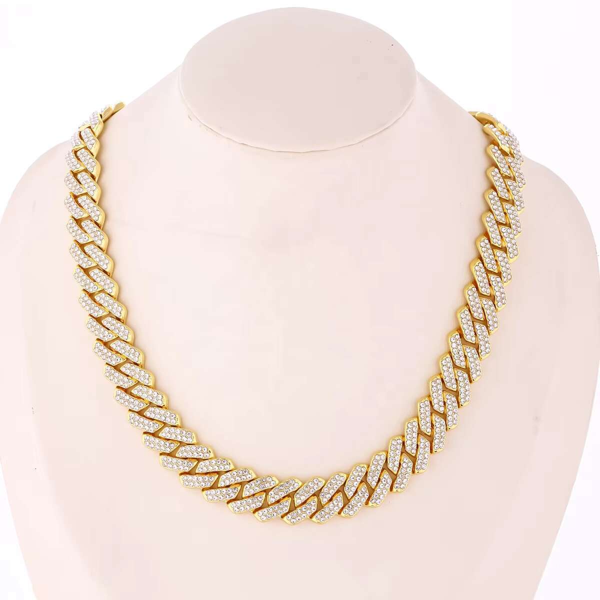 High Quality Hip Hop Necklace Fashion Jewelry Gold Plated Alloy 14MM Chunky Full Diamond Zircon Cuban Chain Necklace Women Men