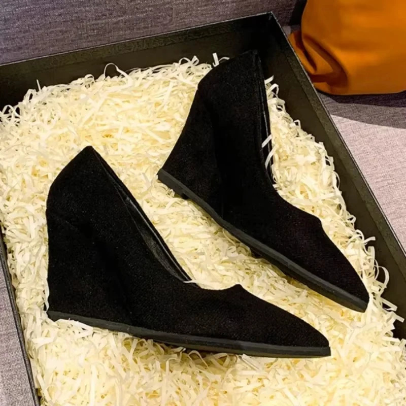 Pointed Toe Women Wedges Shoes Suede Elegant High Heels Shoes Woman Trend Dress Party Fad Walking Pumps Mujer Zapatos 250325