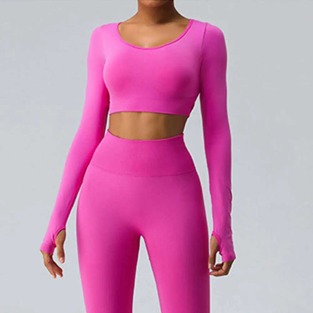 Sexy womens backless seamless cut top fitness shirt long sleeved gym exercise top womens front yoga top activity suit W250326