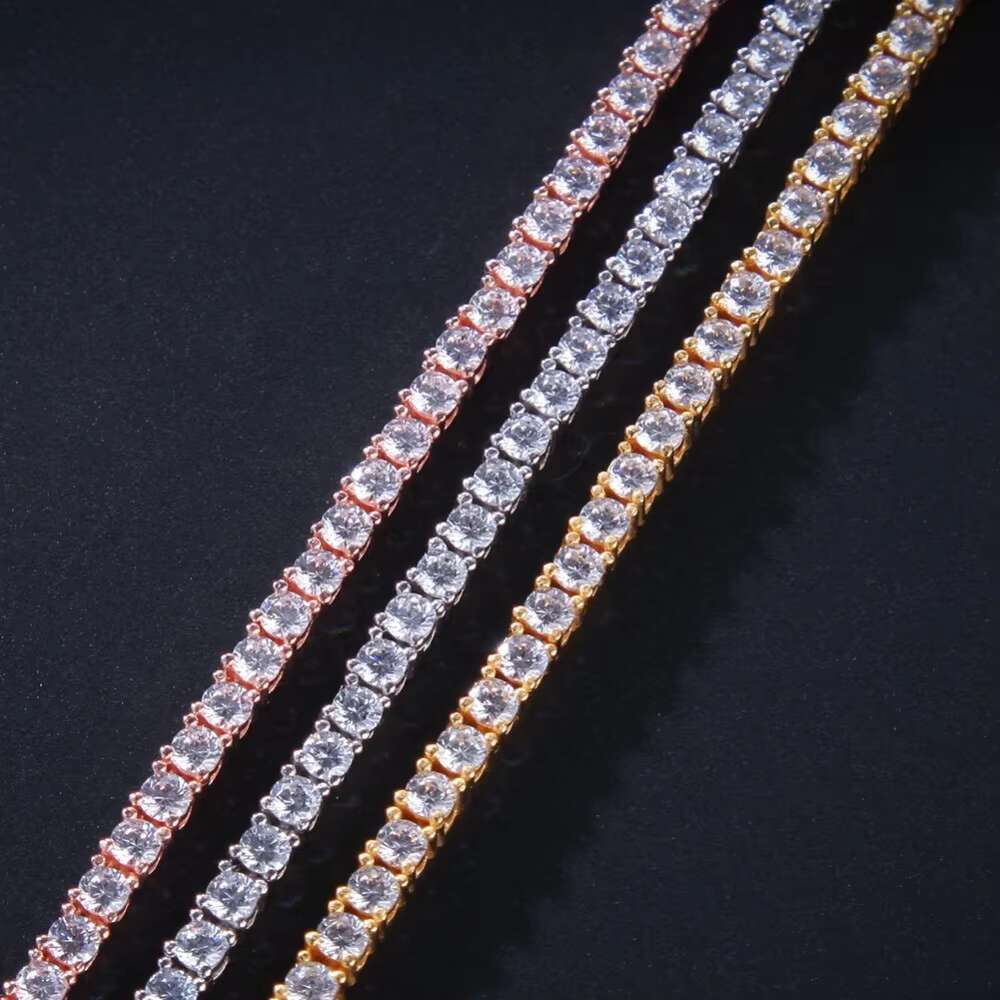 3mm S925 Silver Tennis Chain Necklace Iced Out Hip Hop Sterling Silver HipHop Iced Out Necklace Jewelry