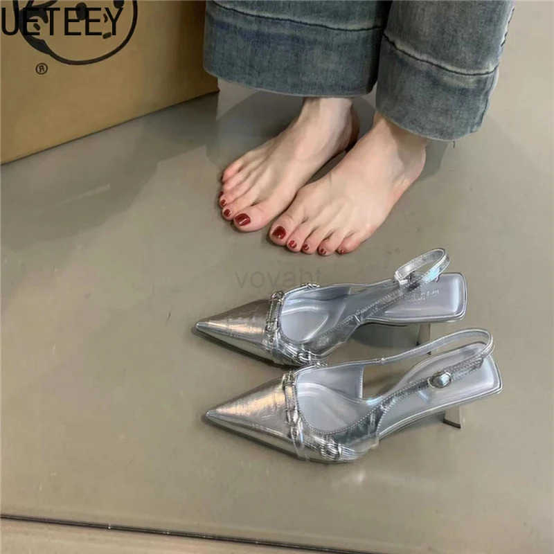 2025 Summer Pointed Toe Wen Sandals Fashion Shallow Singbacks Shoes Ladies Dancing Par Pumps Z250326