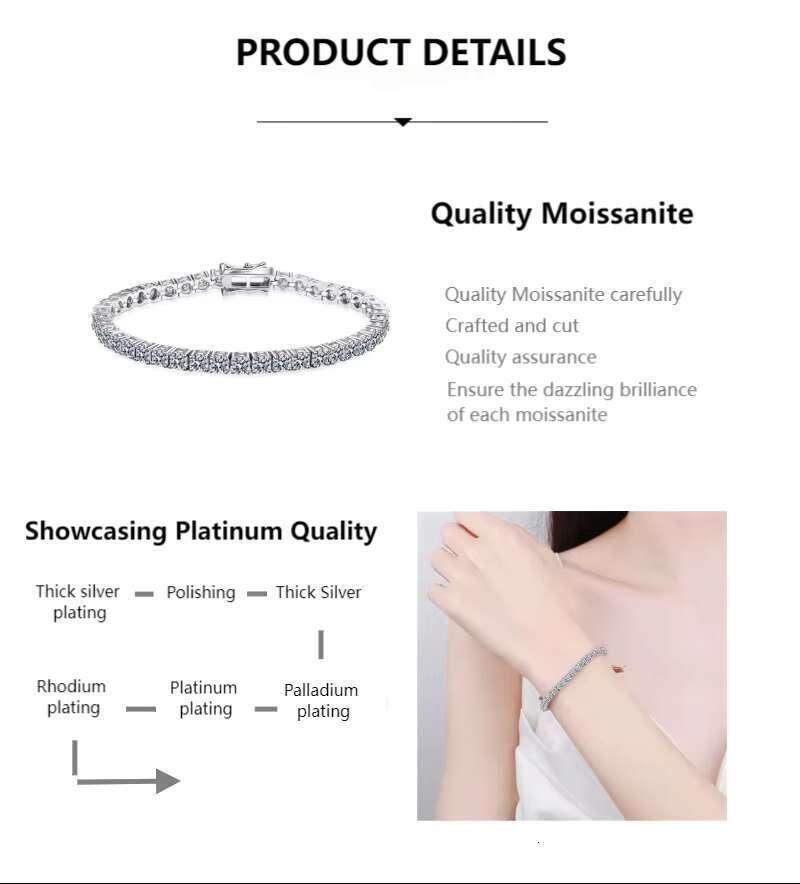 Factory Direct 925 Silver Iced VVS Moissanite Diamond Tennis Bracelet Fashionable 925 Silver Iced VVS Moissanite Bracelet