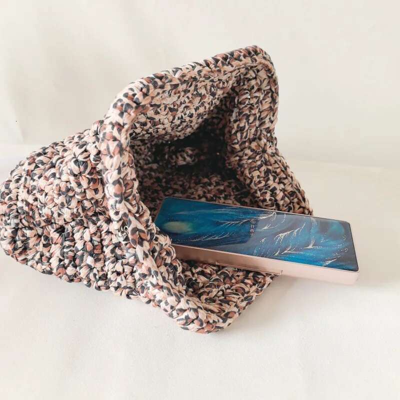 Leopard Print Women's Fabric Crochet Handbag Single Shoulder Chain Crossbody Small Square Purses For Women Bag