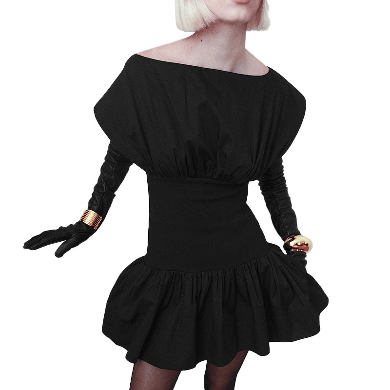 2025S Fashion Designer F DS Style Women S Autumn And Winter One Piece Collar Flying Sleeve Pleated Pullover Ruffle Edge Waist Cinching Dress
