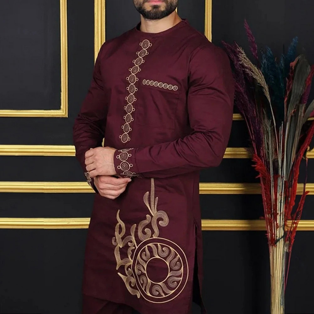 African Traditional Mens Clothing Elegant Full Suits Male Pant Sets To Dress Native Outfit Ethnic Dashiki Kaftan 250326