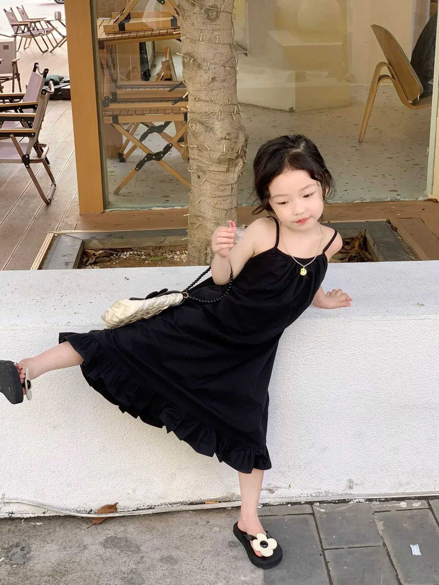 Girls dress Korean 2024 summer new solid color sun dress vacation backless sexy spicy girl baby fashion childrens summer clothing W250326