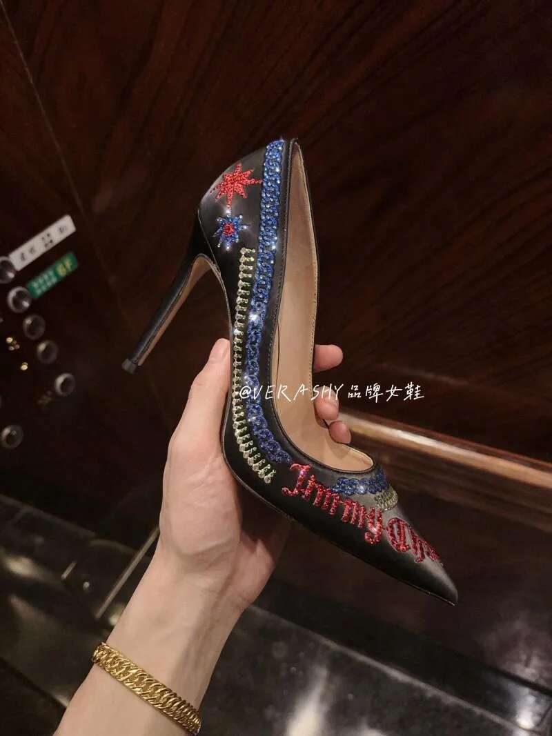 Spring and autumn new pointed shallow rhie embroidered single shoes thin high-heeled banquet dress small size women's shoe