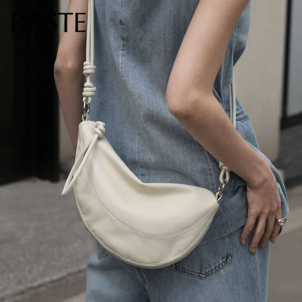 Women's Bags Niche Style Half-Moon Shape Flap Saddle Small First Layer Cow Leather Women Shoulder High-End Daily-Use Crossbody Bag