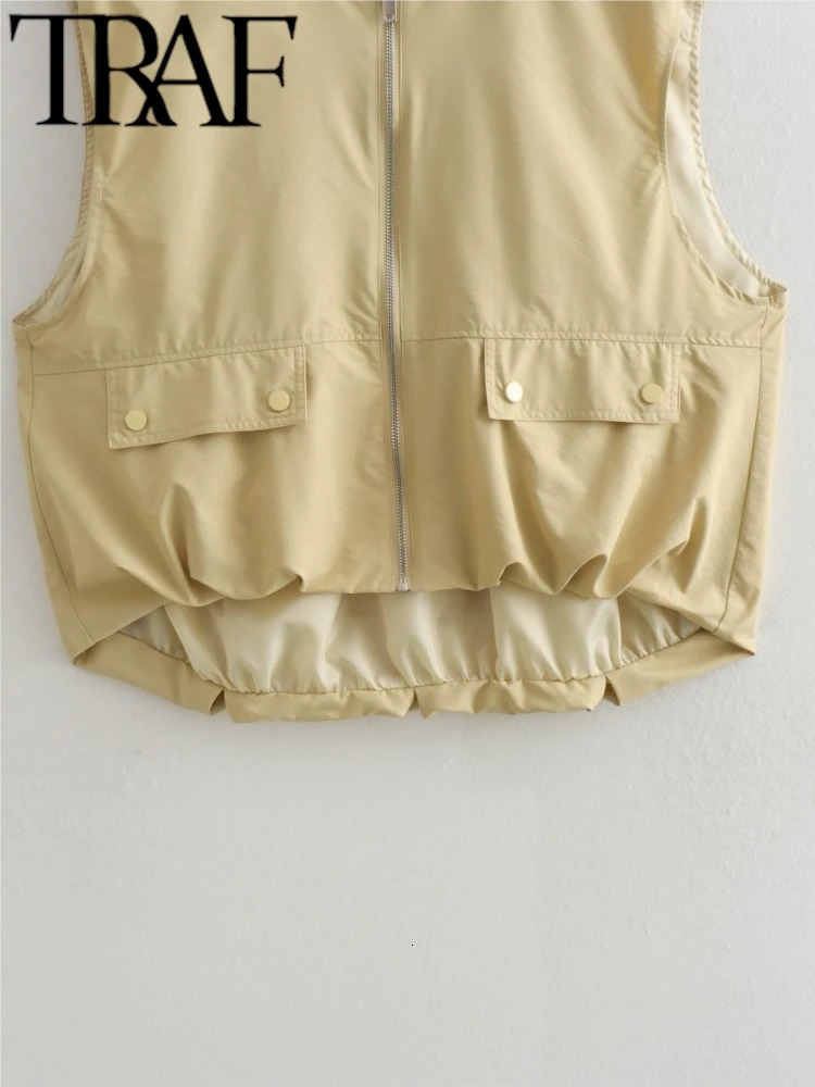 TRAF GAL Spring Fashion 5 Color High Low Pleated Hem Vest O Neck Sleeveless Oversized Zipper Waistcoat Female Crop Top Y2K 250320