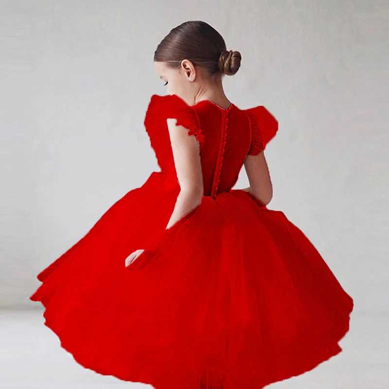 Teenage girl dress childrens clothing Par elegant princess long chiffon baby girl childrens lace wedding dress W250326