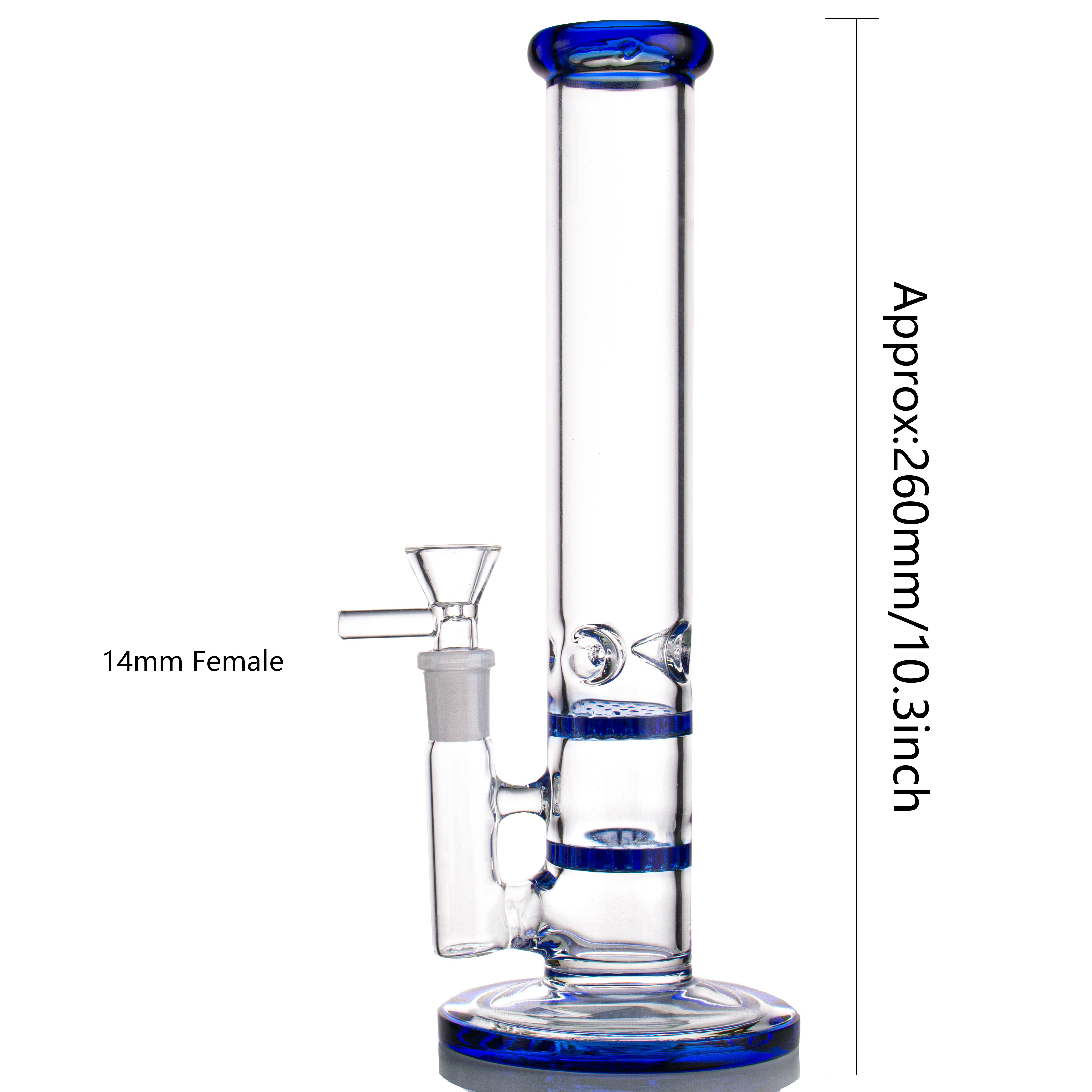 10.3inch Blue Hookah Glass Bong Water Pipe Smoking Pipes with 2 layers Honeycomb Percolator Recycler Oil Rigs and Glass Bowl 14mm Male Joint for Smoking H5220