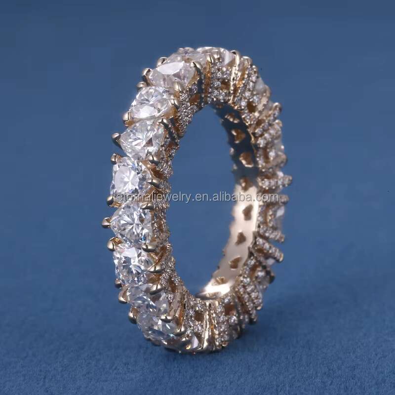 S925 Silver 10K 14K 18K Solid Gold Eternity Ring 4*4mm D VVS Heart Cut Moissanite Lab Grown Diamond Wedding Band Ring for Women