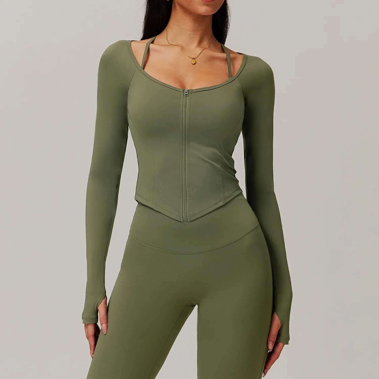 Zipper long sleeved sportswear womens jacket sportswear elastic fitness yoga clothing running shirt W250326
