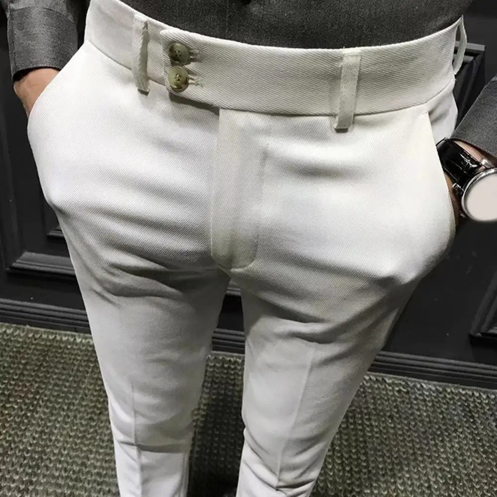 Mens Blazer Pants Anti- Mid Waist Mens Ninth Pants Young Style Mens Casual Ninth Suit Pants Pockets Business Long Trousers 250321