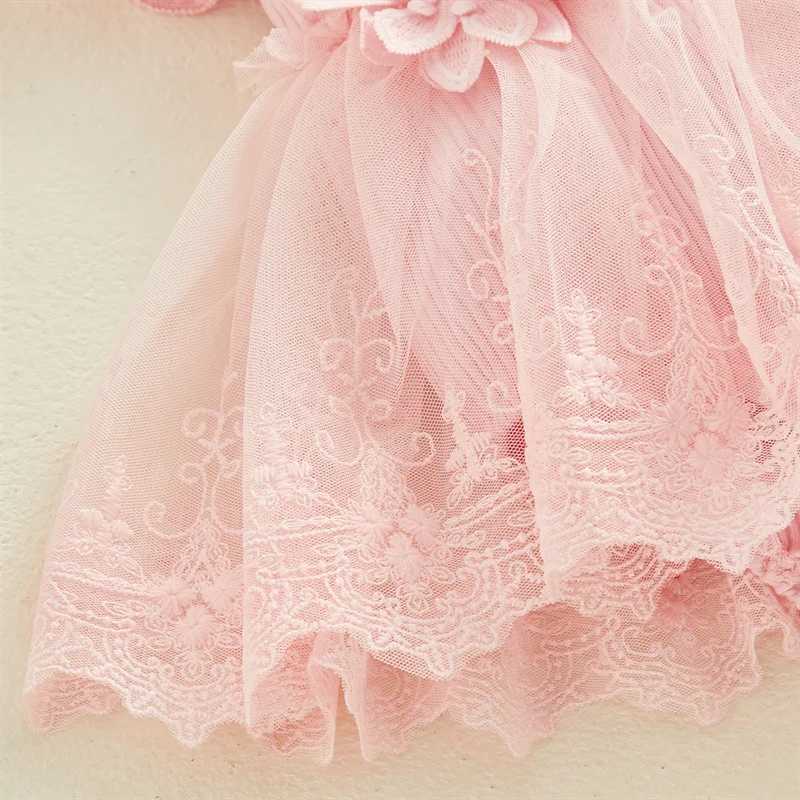 3D floral summer baby girl one-piece princess net newborn clothing lace splicing work ruffled tight fitting clothes headband childrens clothing W25032