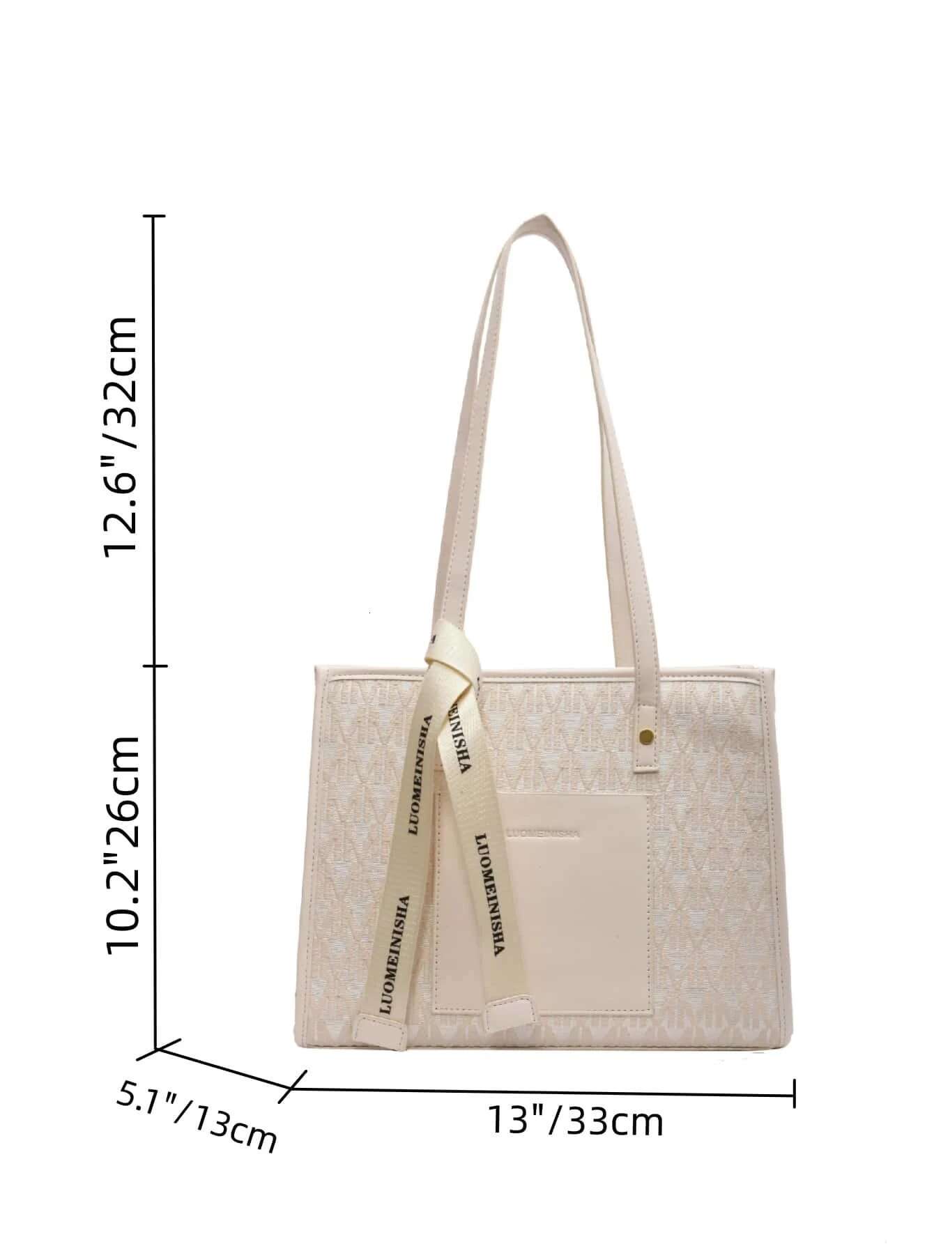Letter Graphic Tote Bow With Alphabet Print Scarf Decor Fashionable And Simple Design Large Capacity Shoulder Bag