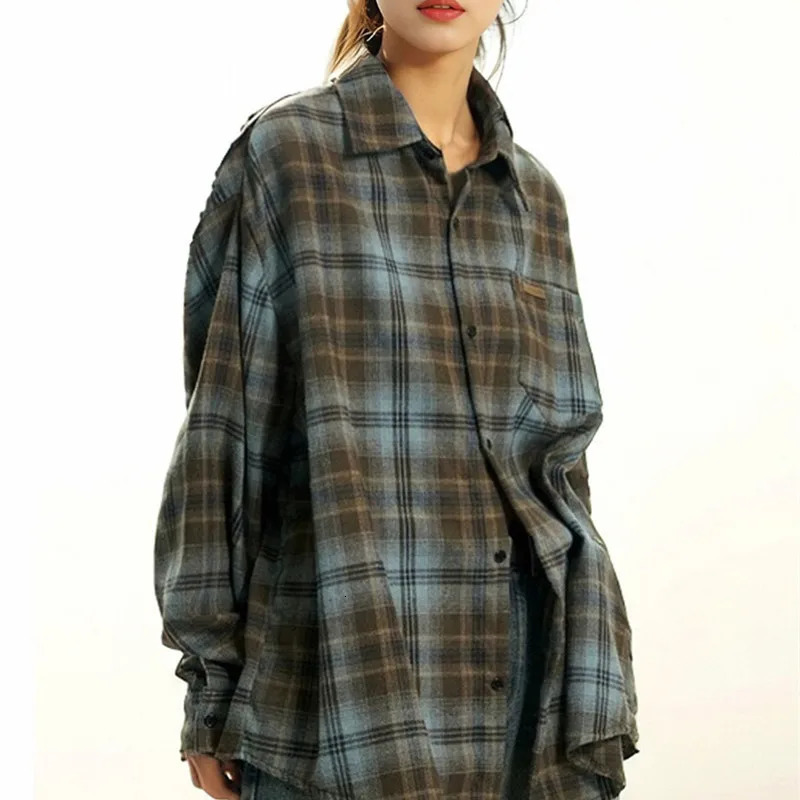 Fashion trend Two tone wool plain weave mens shirt for spring Y2k retro American loose casual long sleeved couple jacket 250326