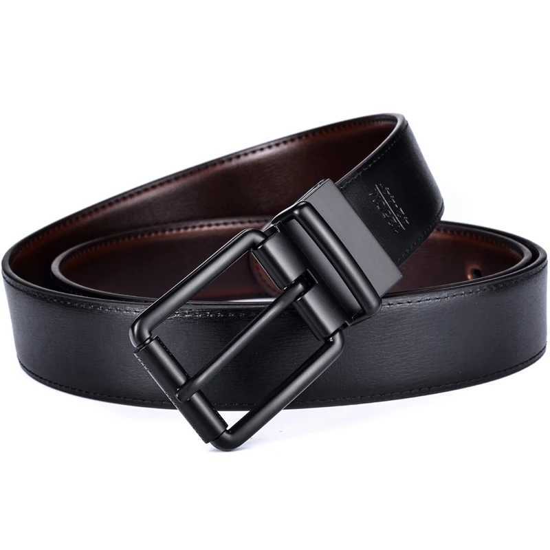 1 piece of mens leather reversible belt roller buckle 34mm wide 1 piece in 2 reversible colors suitable for pairing with casual jeans W250326