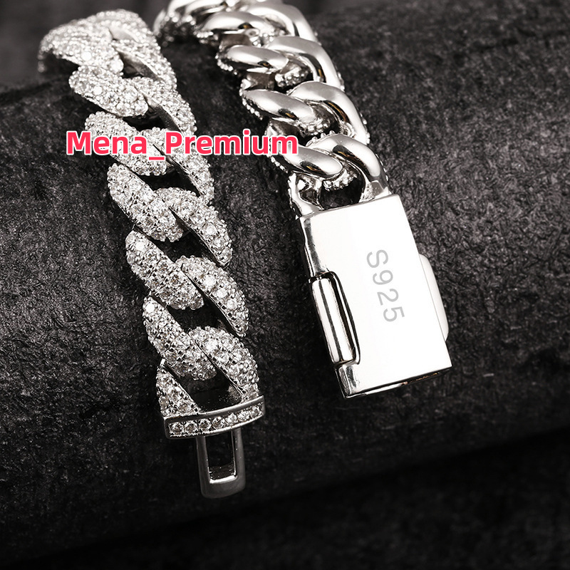 Iced Out Vvs Moissanite 2 Rows Miami Gold Cuban Chain Necklace 925 Sterling Silver Diamond Moissanite Cuban Link Chain