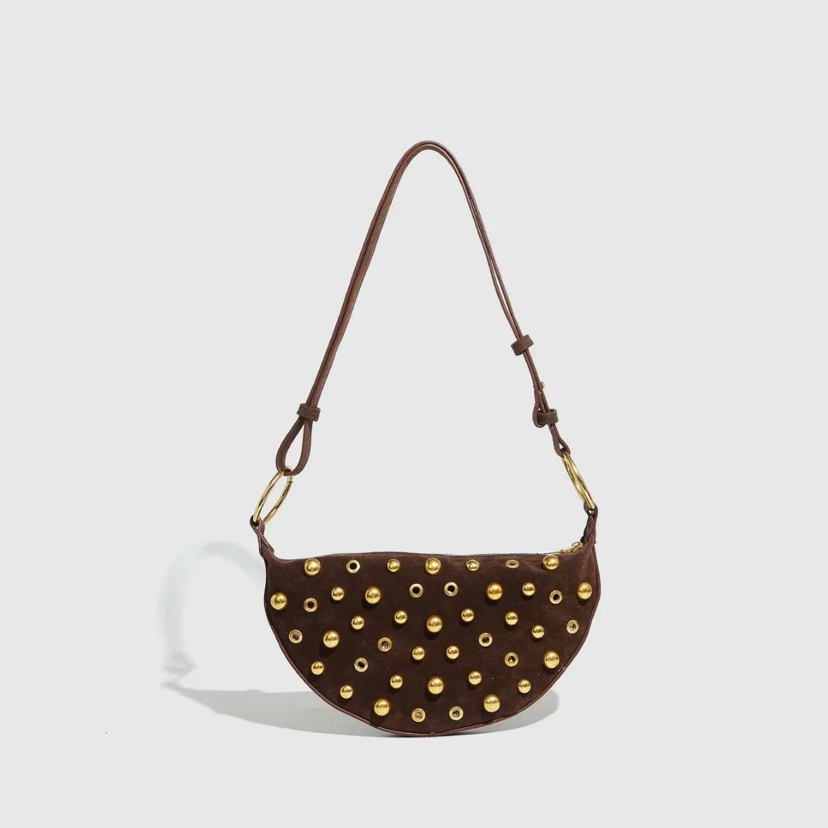 Vintage Rivets Holes Casual Woven Shoulder Women Tote Shopping Bag Female Handbag Half Moon Hobos