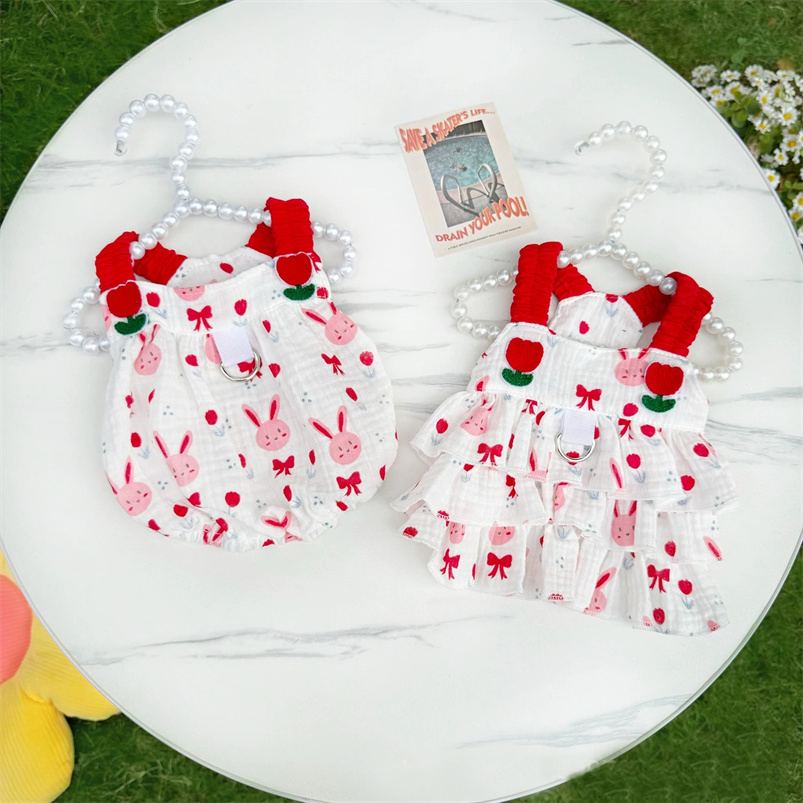 Pet Clothing Spring/Summer Cute Breathable Dog Cat Princess Dress Strap Cotton Teddy Bear