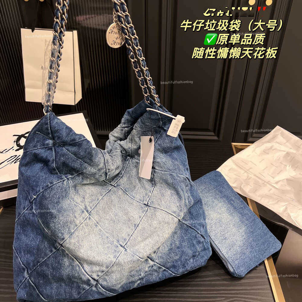 Designer Garbage Denim Bag Letter Ladies Shoulder Bag Genuine Leather Drawstring Handbag Gold or Silver Chain Tote Bag Travel 22 Bag Luxury Bag 23 colors