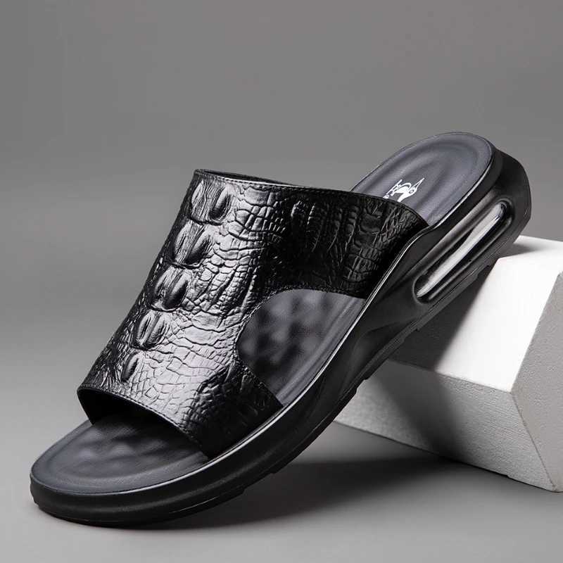 Summer new mens leather sandals odile printed casual slippers Air Cushi flip sandalsXJ250326