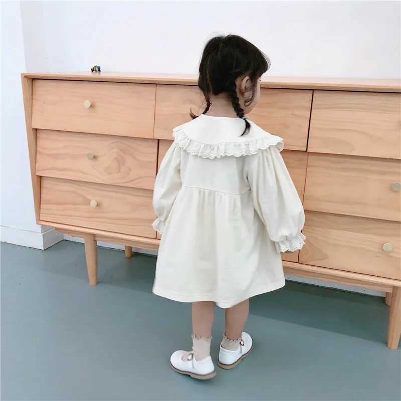 Cute baby girl lace lapel princess dress in spring and autumn pure cotton soft casual dress suitable for children and students clothing W250326