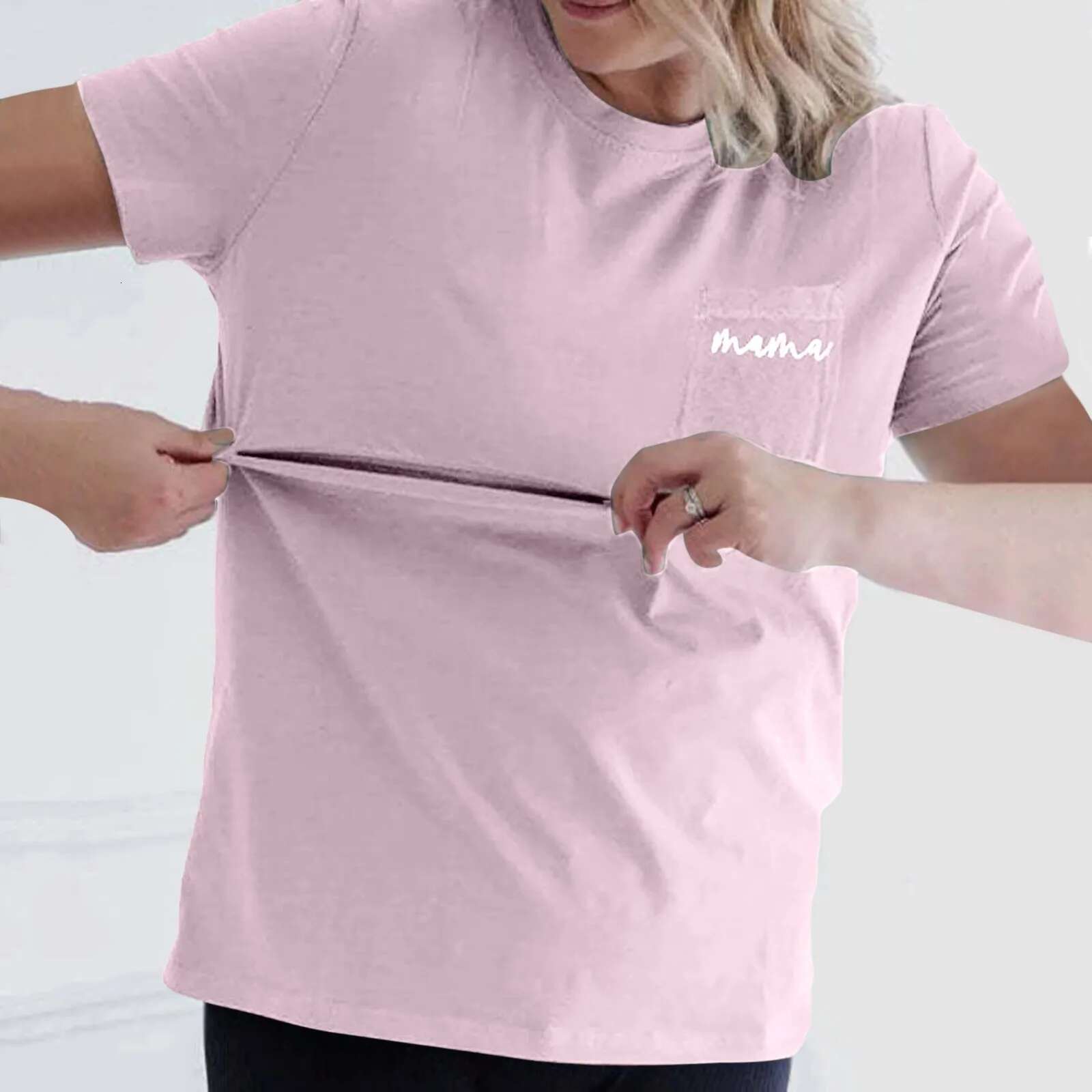 Ddmyshoesvip Comfortable Minimalism Nursing Mama Zip Solid Short Sleeves Loose Top Round Neck Casual Pocket Maternity T Shirt
