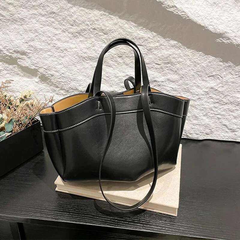 Large Capacity Fashion Trend Pu Leather Shoulder Ladies Shopping Basket Versatile Classic Series Tote Bag