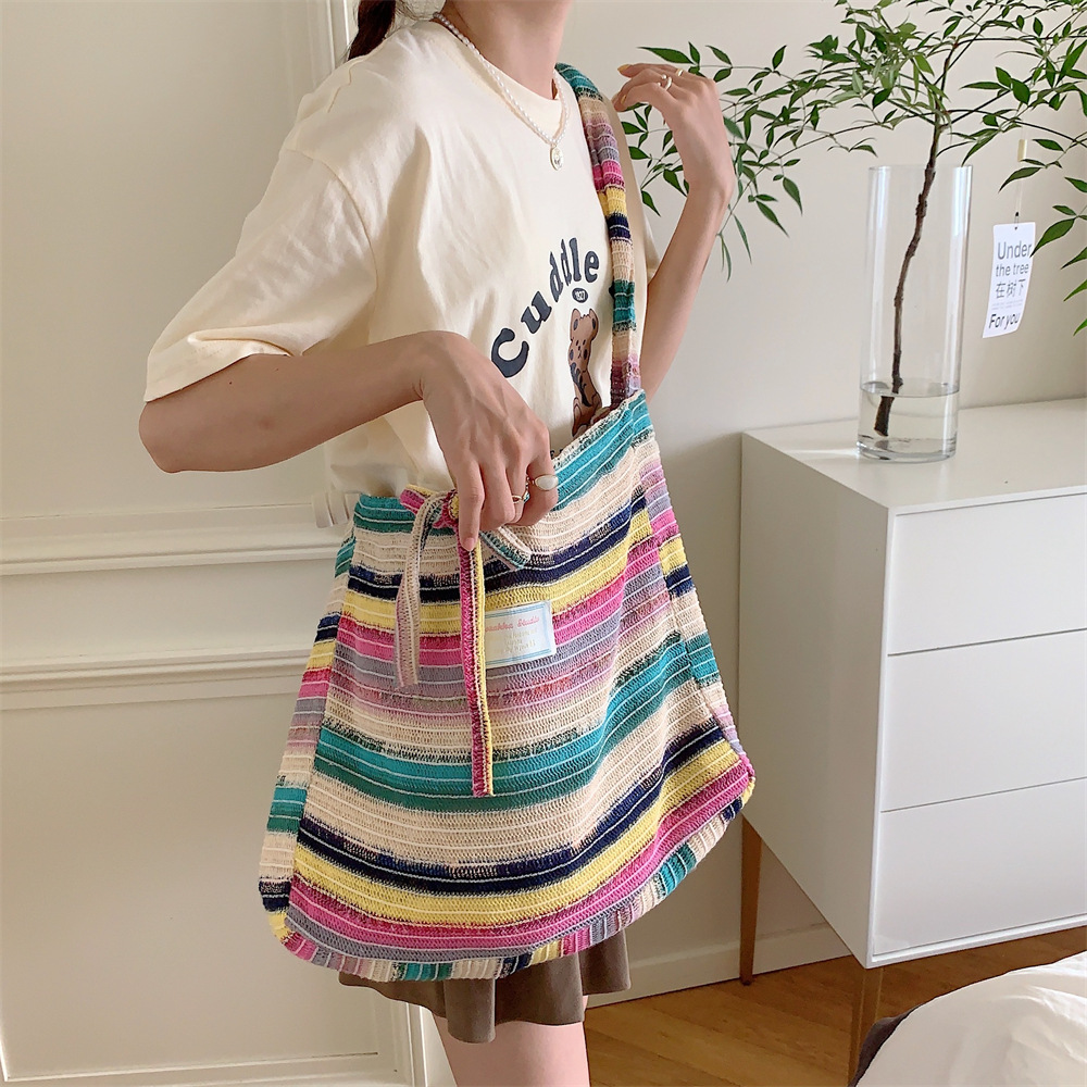 Wool knit handbag women's new color rainbow stripes armpit shoulder braided bag