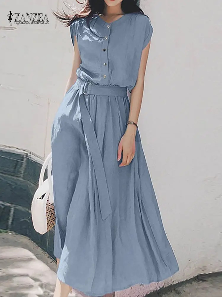 2025 ZANZEA Women Fashion Short Sleeve Dress Summer Elegant Party Vestidos Casual Mid-calf Sundress Femme Vintage OL Robe Kaftan 250325