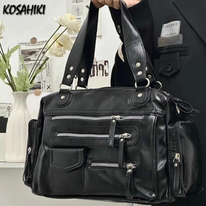 Punk Vintage Men Women All Match Casual Shoulder Bags Design Fashion Trendy Handbags Streetwear Ins Zipper Underarm Bag