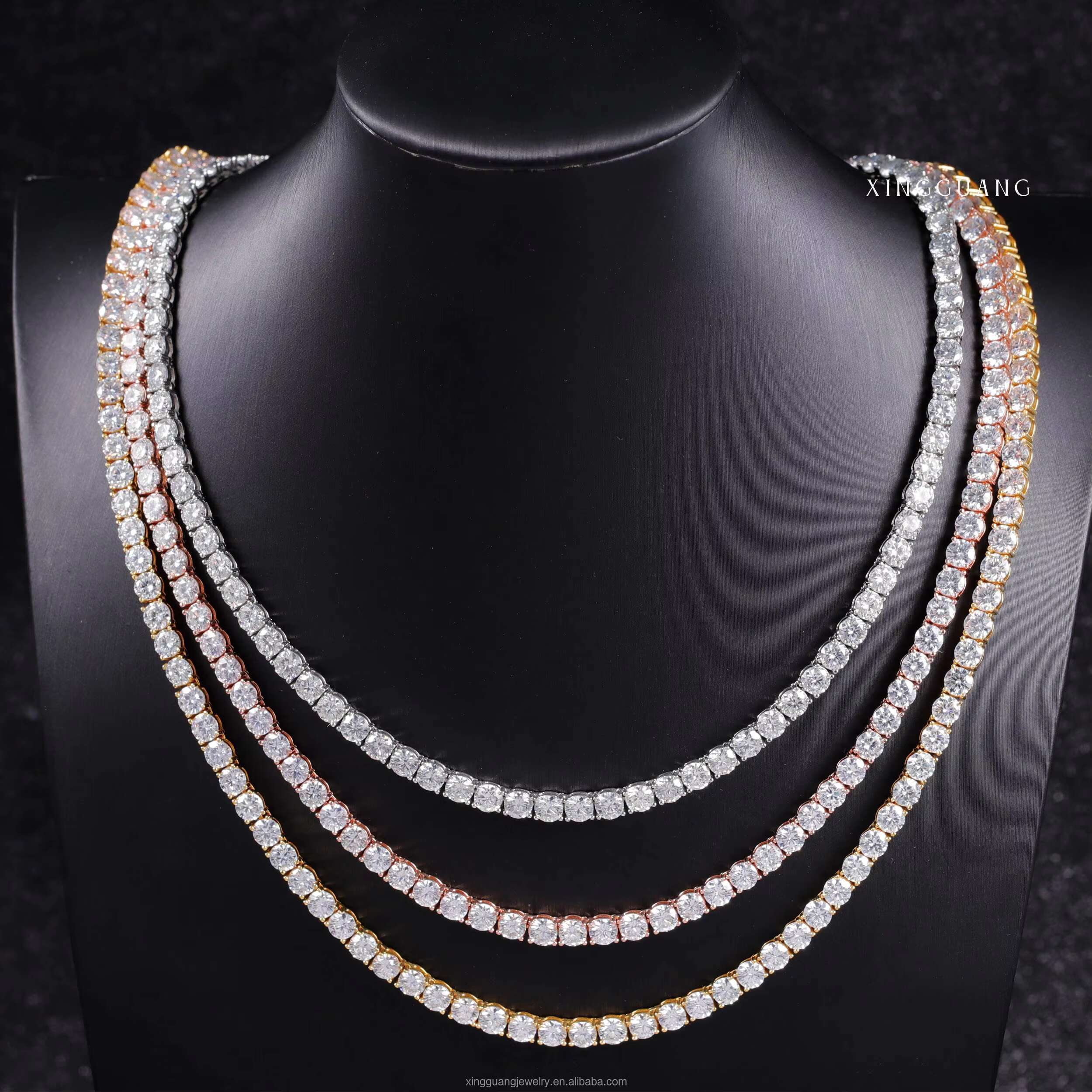 XingGuang Jewelry Hot Sale 2mm-5mm D Color VVS Moissanite Tennis Chain Necklace Bracelet 925 Sterling Silver Moissanite Chain