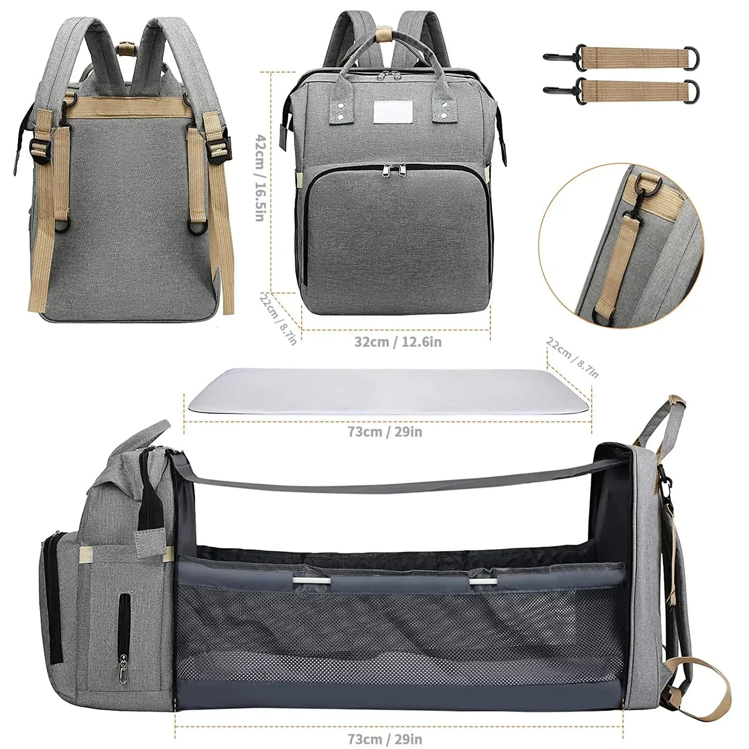 Folding Mommy Bag Lightweight Portable Folding Crib Bed Large-capacity Baby Backpack Female Mommy Outting Bag Mummy Bag 250325
