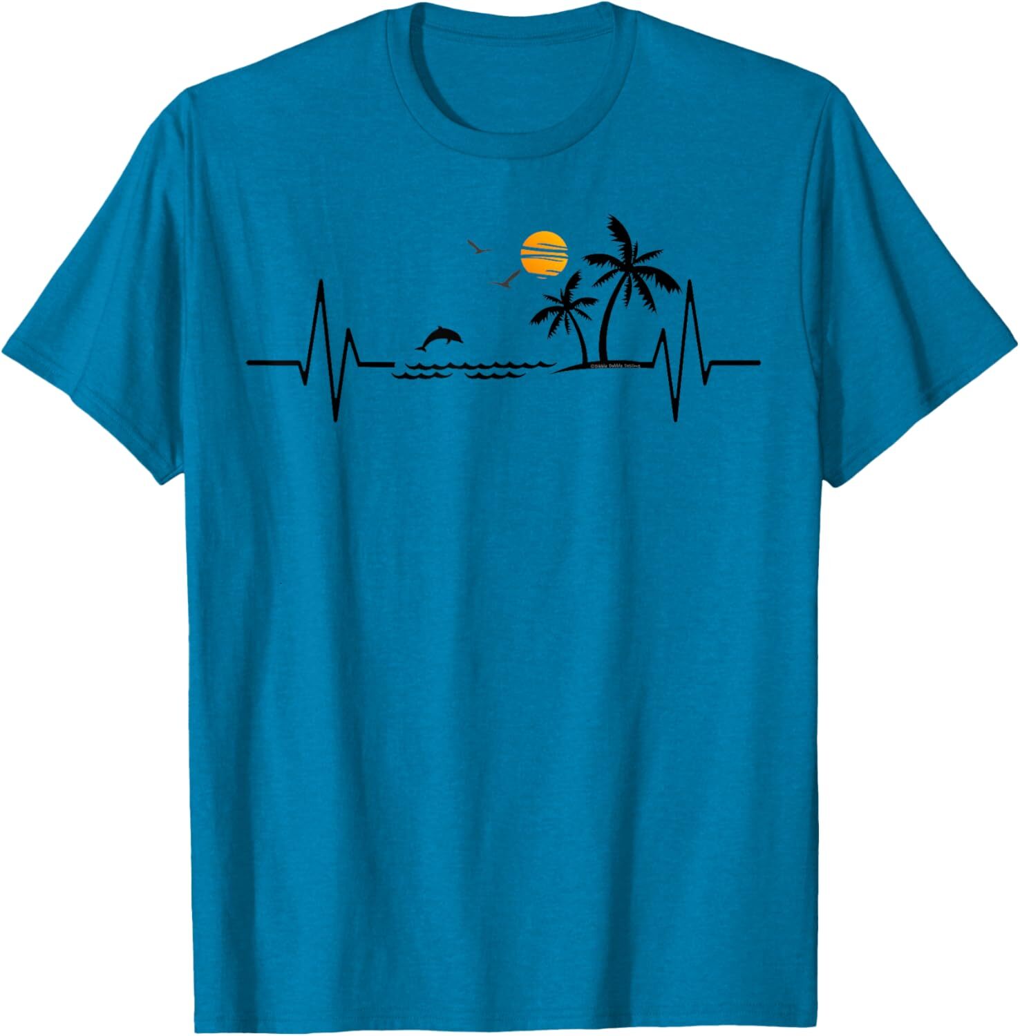 T shirt for Mens Heartbeat with Tropical Palm Trees Beach Island and Dolphin Graphic Tee Casual Tops Clothes Short sleeve cool
