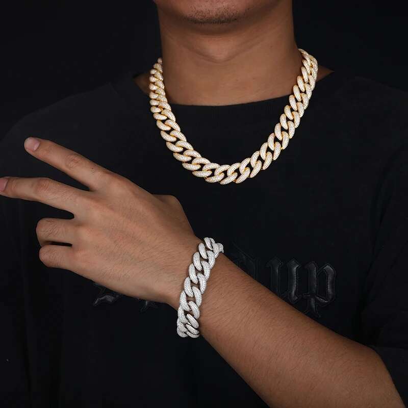TUHE Unisex High Quality Multi-row Moissanite Stone VVS1 Moissanite Cuban Chain Necklace 925 Silver For Men Hip Hop Jewelry